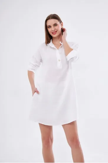 Kadın Beyaz Muslin Uzun Kollu Hakim Yaka Cepli Günlük Yazlık Tunik Gömlek Elbise 700-3520341 Kadın Beyaz Muslin Uzun Kollu Hakim Yaka Cepli Günlük Yazlık Tunik Gömlek Elbise 700-3520341
