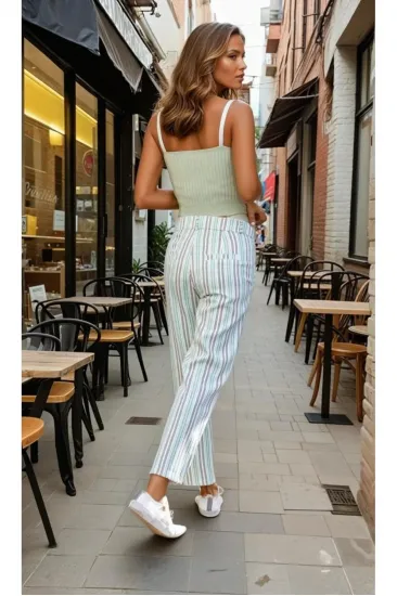 Kadın Dar Kesim Keten Çizgili Cepli Havuç Pantolon Pastel Yeşil 700-3394242 Kadın Dar Kesim Keten Çizgili Cepli Havuç Pantolon Pastel Yeşil 700-3394242
