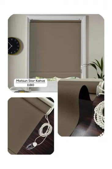 Matsun Keten Kalın Lüx Güneşlik Stor Perde, Alüminyum Kasalı Yüksek Kaliteli - KAHVE MTS/QW1810W