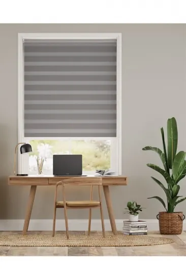 Modern Blackout Gri Pliseli Zebra Stor Perde , Alüminyum Kasalı Yüksek Kaliteli - GRİ BQZ/90193/07V