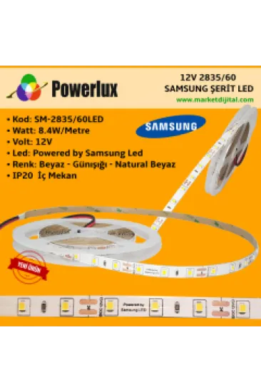 Samsung 24V 2835 60 Led Şerit Led - 5m Silikonlu IP65 Samsung 24V 2835 60 Led Şerit Led - 5m Silikonlu IP65