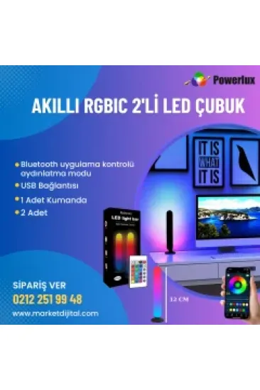 Akıllı Pixel RGBIC 2'li LED Tüp Bar - Polikarbon Modern Tasarım Akıllı Pixel RGBIC 2'li LED Tüp Bar - Polikarbon Modern Tasarım