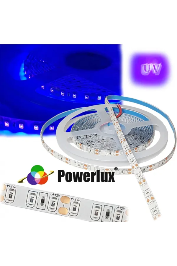 Powerlux 12V UV Şerit Led 5mt Mor Ultraviyole IP65 Su Geçirmez Powerlux 12V UV Şerit Led 5mt Mor Ultraviyole IP65 Su Geçirmez