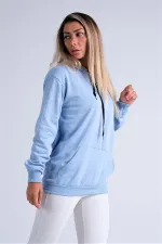 Mavi Kapüşonlu Kanguru Cepli Şardonlu Sweatshirt Mavi Kapüşonlu Kanguru Cepli Şardonlu Sweatshirt
