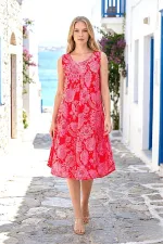 Pembe Desenli Kalın Askılı Midi Elbise Pembe Desenli Kalın Askılı Midi Elbise