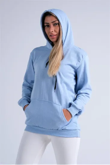 Mavi Kapüşonlu Kanguru Cepli Şardonlu Sweatshirt Mavi Kapüşonlu Kanguru Cepli Şardonlu Sweatshirt