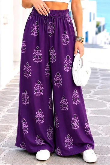 Mor Desenli Salaş Pantolon
