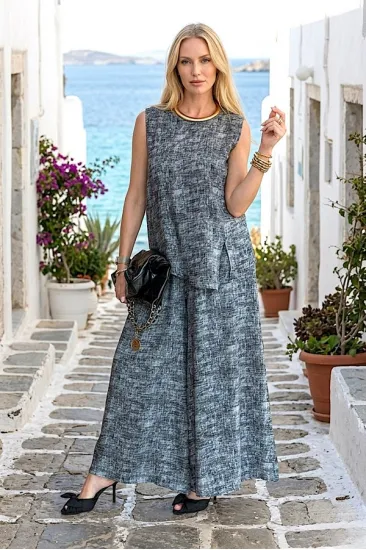 Antrasit Gri Kırçıllı Pantolon Bluz İkili Takım Antrasit Gri Kırçıllı Pantolon Bluz İkili Takım