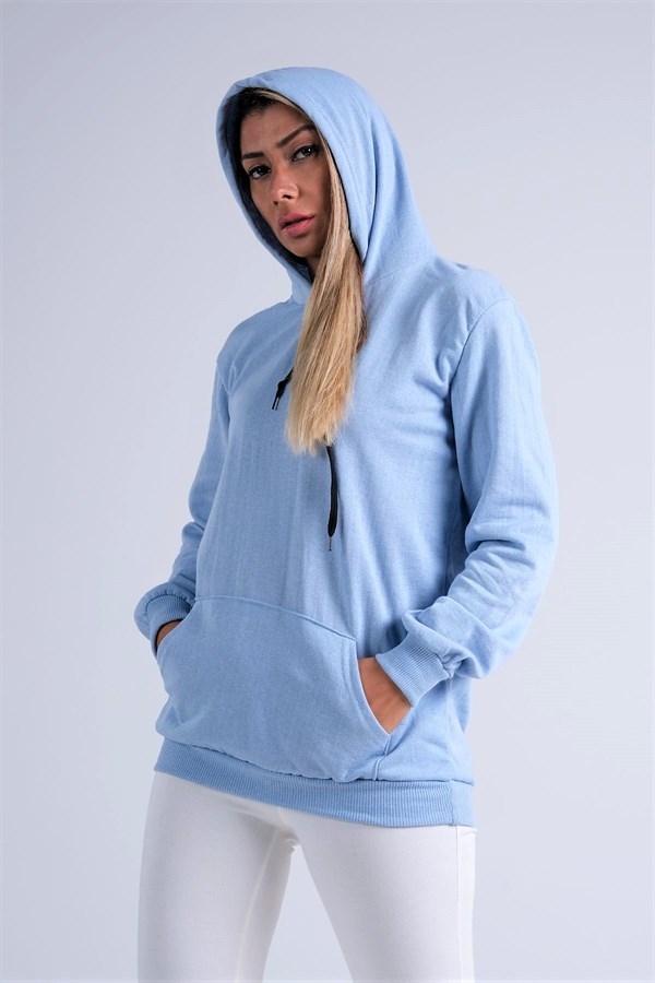 Mavi Kapüşonlu Kanguru Cepli Şardonlu Sweatshirt Mavi Kapüşonlu Kanguru Cepli Şardonlu Sweatshirt