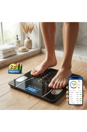 BLUETOOTH - VÜCUT ANALİZLİ DİJİTAL BASKÜL TERAZİ TARTI 180KG/50G YAĞ -SU -KAS ORAN -BMI (5637) BLUETOOTH - VÜCUT ANALİZLİ DİJİTAL BASKÜL TERAZİ TARTI 180KG/50G YAĞ -SU -KAS ORAN -BMI (5637)
