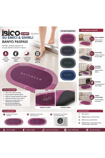 OVAL - MAT RENKLER   38X58CM   SU EMİCİ - SİHİRLİ  BANYO PASPASI  ELASTİK (5637)