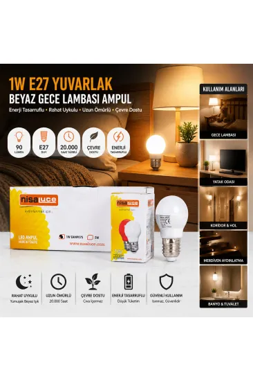 10 ADET 1W E27 BEYAZ YUVARLAK GECE LAMBASI LED AMPUL (5637) 10 ADET 1W E27 BEYAZ YUVARLAK GECE LAMBASI LED AMPUL (5637)