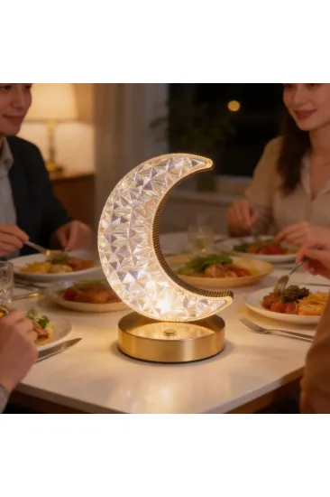 Hilal AY Model Kristal LED Masa Lambası – Dokunmatik, 3 Renk Işık Modlu, Şarjlı Mini Dekoratif Gece Lambası (5637) Hilal AY Model Kristal LED Masa Lambası – Dokunmatik, 3 Renk Işık Modlu, Şarjlı Mini Dekoratif Gece Lambası (5637)