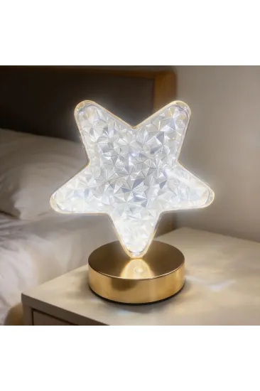 Yıldız Model Kristal LED Masa Lambası – Dokunmatik, 3 Renk Işık Modlu, Şarjlı Mini Dekoratif Gece Lambası (5637) Yıldız Model Kristal LED Masa Lambası – Dokunmatik, 3 Renk Işık Modlu, Şarjlı Mini Dekoratif Gece Lambası (5637)