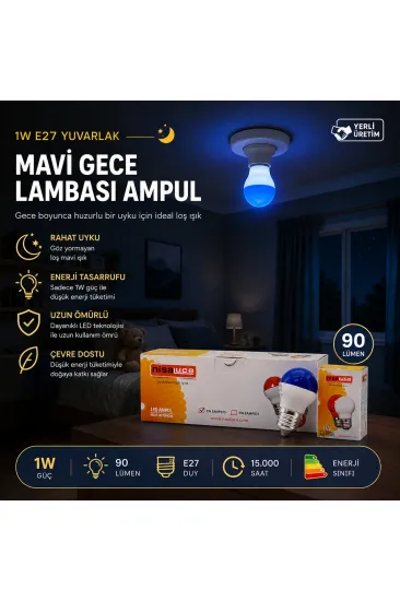 10 ADET 1W E27 MAVİ YUVARLAK GECE LAMBASI LED AMPUL EAMP-075 (5637) 10 ADET 1W E27 MAVİ YUVARLAK GECE LAMBASI LED AMPUL EAMP-075 (5637)
