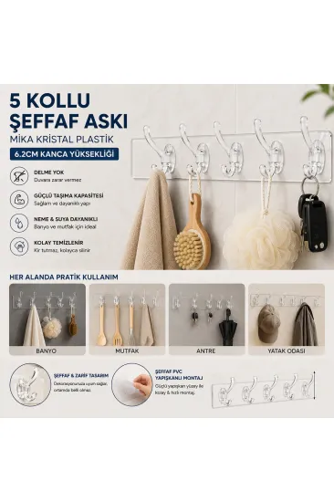 SİLİKON 5 KOLLU ŞEFFAF YAPIŞKAN ASKI (5637) SİLİKON 5 KOLLU ŞEFFAF YAPIŞKAN ASKI (5637)