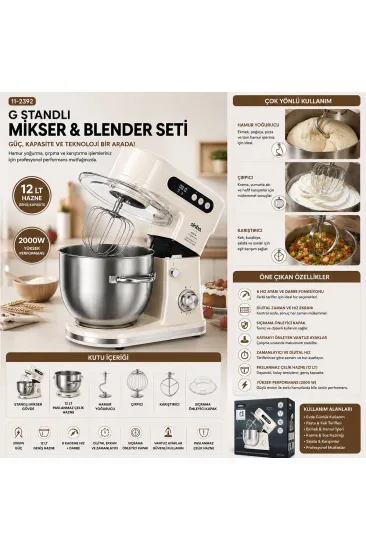 STANDLI MİKSER - BLENDER SETİ HAMUR YOĞURUCU - ÇIRPICI - KARIŞTIRICI 8KADEM. HIZ AYAR 12LT HAZNE 2000W SMX-2779 (5637) STANDLI MİKSER - BLENDER SETİ HAMUR YOĞURUCU - ÇIRPICI - KARIŞTIRICI 8KADEM. HIZ AYAR 12LT HAZNE 2000W SMX-2779 (5637)