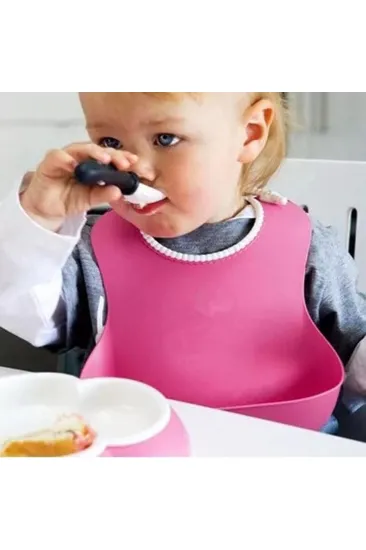 Çocuk Bebek Mama Önlüğü Dökülme Engelleyici Bükülebilir Pembe (5637)