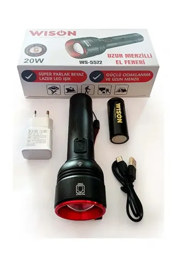 WISON WS-5572 20W Uzun Menzilli Şarjlı Metal El Feneri (5637)