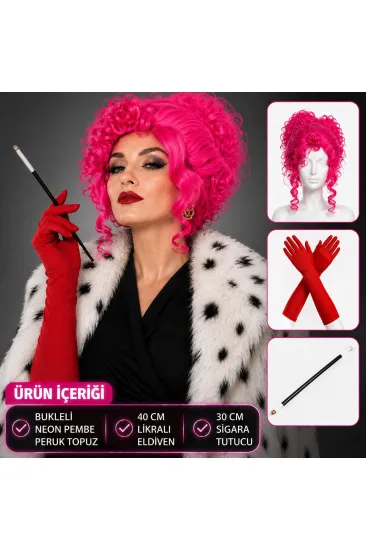 Neon Bukleli Pembe Peruk Uzun Kumaş Kırmızı Eldiven ve Sigara Tutucu Seti (3 Parça) (5637) Neon Bukleli Pembe Peruk Uzun Kumaş Kırmızı Eldiven ve Sigara Tutucu Seti (3 Parça) (5637)