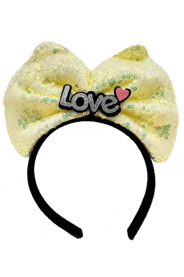 Led Işıklı 3 Farklı Fonksiyonda Yanan Gümüş Love Yazılı Sarı Fiyonk Taç 20X17 cm (5637)