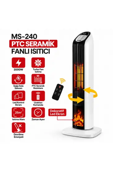 KUMANDALI SICAK DİK PTC SERAMİK FANLI ISITICI LED KONTROL EKRAN - DEVRİLME EMNiYET 2000W MS-240 (5637) KUMANDALI SICAK DİK PTC SERAMİK FANLI ISITICI LED KONTROL EKRAN - DEVRİLME EMNiYET 2000W MS-240 (5637)