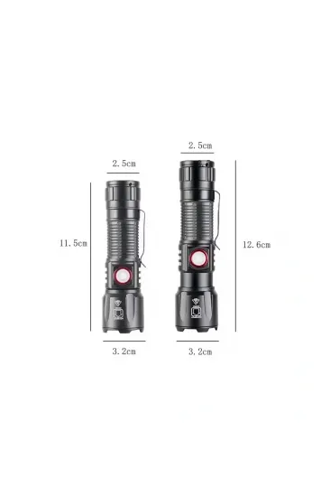 WS-2828 Ultra USB Şarjlı Polis El Feneri, Bekçi, Asker El Feneri Kırmızı Mavi Çakarlı 1000 Lümen (5637)