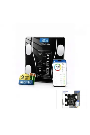 BLUETOOTH - VÜCUT ANALİZLİ DİJİTAL BASKÜL TERAZİ TARTI 180KG/50G YAĞ -SU -KAS ORAN -BMI (5637) BLUETOOTH - VÜCUT ANALİZLİ DİJİTAL BASKÜL TERAZİ TARTI 180KG/50G YAĞ -SU -KAS ORAN -BMI (5637)