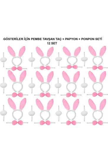 Pembe Tavşan Kostüm Seti – Taç, Papyon, Ponpon (12’li Paket) (5637) Pembe Tavşan Kostüm Seti – Taç, Papyon, Ponpon (12’li Paket) (5637)