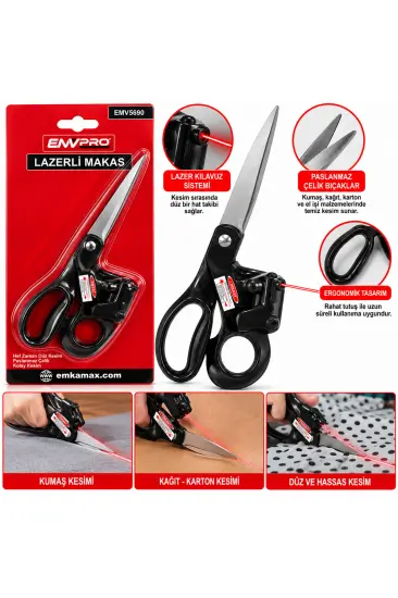 LAZERLİ TERZİ MAKAS PİLLİ KIRMIZ LAZER PLASTİK SAPLI EMV-5690 (5637) LAZERLİ TERZİ MAKAS PİLLİ KIRMIZ LAZER PLASTİK SAPLI EMV-5690 (5637)