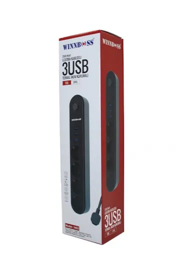 TERMAL AKIM KORUMALI 4LÜ PRİZ 3XUSB 2MT ANAHTARLI UZATMA KABLO SİYAH 10A - 2500W (5637) TERMAL AKIM KORUMALI 4LÜ PRİZ 3XUSB 2MT ANAHTARLI UZATMA KABLO SİYAH 10A - 2500W (5637)