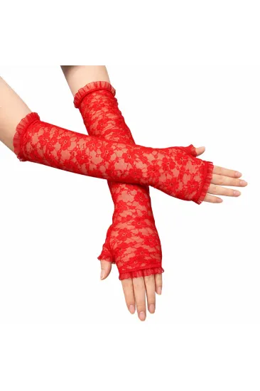 Uzun Zarif Dantel Eldiven Parmaksız Kırmızı 35 cm (5637) Uzun Zarif Dantel Eldiven Parmaksız Kırmızı 35 cm (5637)