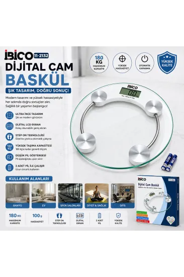 DİJİTAL - PİLLİ YUVARLAK BANYO BASKÜL TERAZİ TARTI LCD EKRAN 180KG/0.1G 30X30CM İ11-026 (5637) DİJİTAL - PİLLİ YUVARLAK BANYO BASKÜL TERAZİ TARTI LCD EKRAN 180KG/0.1G 30X30CM İ11-026 (5637)