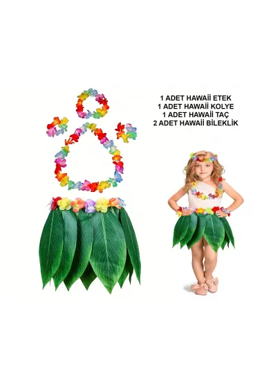 Çocuk Hawaii Kostüm Seti - Yaprak Etek & Hawaii Set - 5 Parça (5637) Çocuk Hawaii Kostüm Seti - Yaprak Etek & Hawaii Set - 5 Parça (5637)