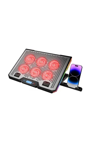 NOTEBOOK - LAPTOP SOĞUTUCU RGB IŞIKLI 15.6 INC 6 FANLI - LCD DİJİTAL EKRAN 2 USB SOKET (5637)