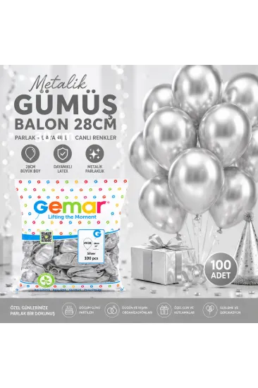GM-110-38 METALİK - GÜMÜŞ BALON 11'' - 28CM - 100 PARÇA (5637) GM-110-38 METALİK - GÜMÜŞ BALON 11'' - 28CM - 100 PARÇA (5637)