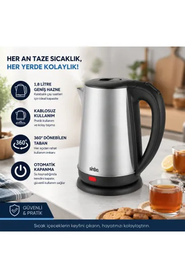 ÇELİK KETTLE SU ISITICISI KABLOSUZ KULLANIM 1.8LT 360 DERECE DÖNEBİLME OTOMATİK KAPANMA SK-8026 (5637) ÇELİK KETTLE SU ISITICISI KABLOSUZ KULLANIM 1.8LT 360 DERECE DÖNEBİLME OTOMATİK KAPANMA SK-8026 (5637)