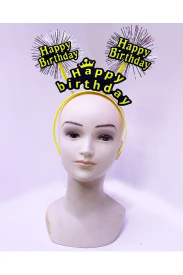 Happy Birthday Püsküllü Neon Sarı Renk Doğum Günü Tacı 22x19 cm (5637) Happy Birthday Püsküllü Neon Sarı Renk Doğum Günü Tacı 22x19 cm (5637)