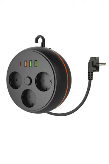 3 Adet Soket,3 Adet USB ve 1 Adet Type-C Girişli Termal Akım Korumalı Makaralı Priz 3395 (5637) 3 Adet Soket,3 Adet USB ve 1 Adet Type-C Girişli Termal Akım Korumalı Makaralı Priz 3395 (5637)