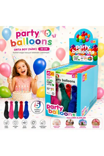 30 PAKET - 5PCS ORTA BOY RENKLİ - 30CM PARTY BALON TOPTAMDA 150 ADET BALON (5637) 30 PAKET - 5PCS ORTA BOY RENKLİ - 30CM PARTY BALON TOPTAMDA 150 ADET BALON (5637)