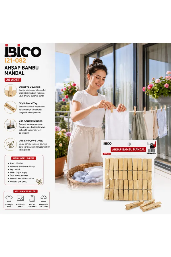 20PCS AHŞAP BAMBU MANDAL (5637) 20PCS AHŞAP BAMBU MANDAL (5637)