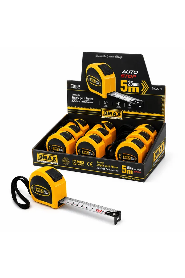 12 ADET 5MT X 25MM OTOMATİK ÇELİK ŞERİT METRE STOPLU (5637) 12 ADET 5MT X 25MM OTOMATİK ÇELİK ŞERİT METRE STOPLU (5637)