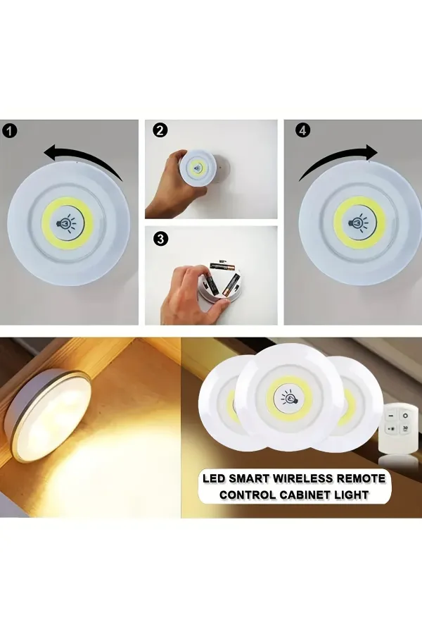 Uzaktan Kumandalı Yapışkanlı 3'lü Led Spot Lamba (5637) Uzaktan Kumandalı Yapışkanlı 3'lü Led Spot Lamba (5637)