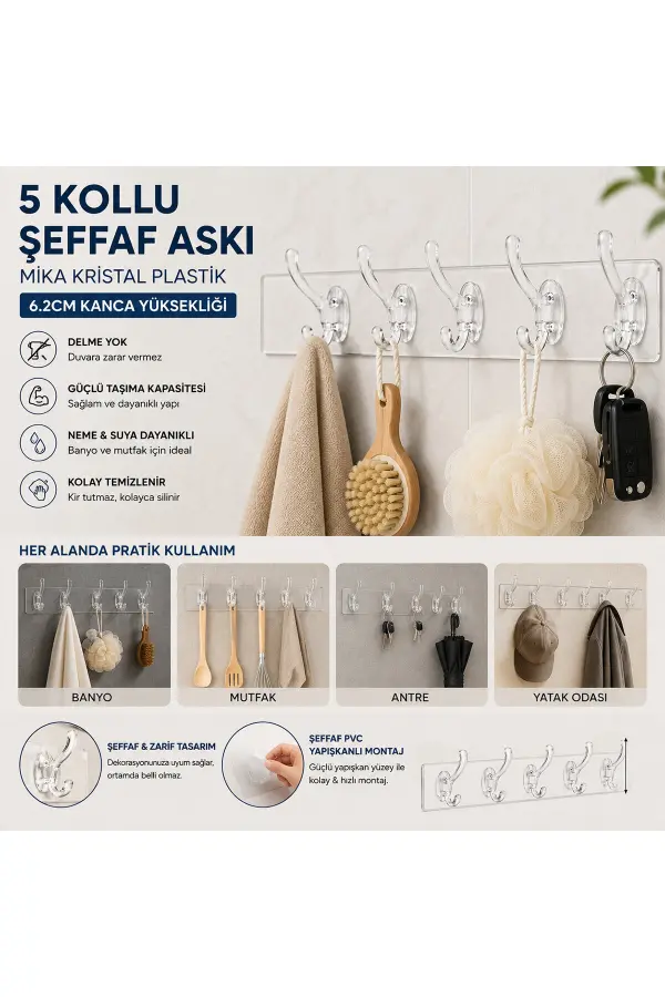 SİLİKON 5 KOLLU ŞEFFAF YAPIŞKAN ASKI (5637) SİLİKON 5 KOLLU ŞEFFAF YAPIŞKAN ASKI (5637)
