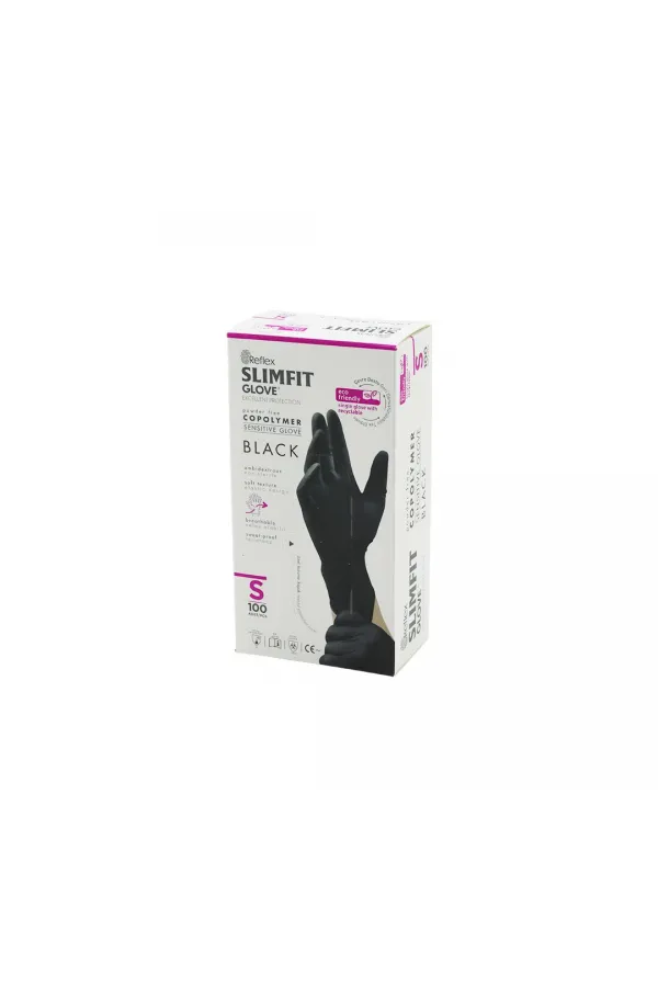 REFLEX SLİMFİT GLOVE KOD-033 S SİYAH PUDRASIZ MUAYENE ELDİVEN 100LÜ (5637) REFLEX SLİMFİT GLOVE KOD-033 S SİYAH PUDRASIZ MUAYENE ELDİVEN 100LÜ (5637)