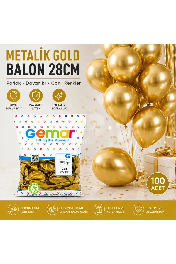 GM-110-39 METALİK - ALTIN BALON 11'' - 28CM - 100 PARÇA (5637) GM-110-39 METALİK - ALTIN BALON 11'' - 28CM - 100 PARÇA (5637)