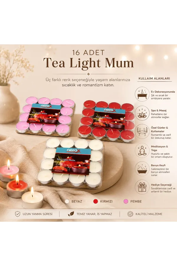 16 PARÇA KIRMIZI TEA LİGHT YUVARLAK MUM (5637) 16 PARÇA KIRMIZI TEA LİGHT YUVARLAK MUM (5637)