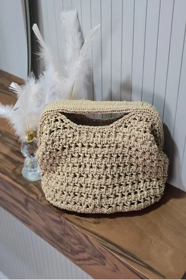 EL ÖRGÜSÜ KAĞIT İP BURSLU CLUTCH ÇANTA EL ÖRGÜSÜ KAĞIT İP BURSLU CLUTCH ÇANTA