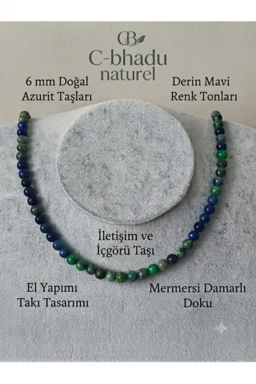 SERTİFİKALI 6 MM AZURİT DOĞALTAŞ KOLYE SERTİFİKALI 6 MM AZURİT DOĞALTAŞ KOLYE