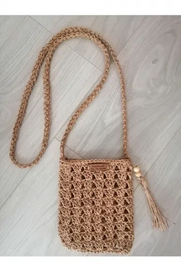 Doğal Kağıt İp Örme Telefon Çantası 14x17 cm Doğal Kağıt İp Örme Telefon Çantası 14x17 cm